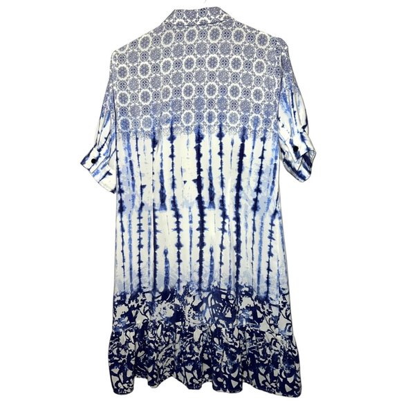 Peter Som Button Up Front Short Sleeve Shirt Dress Blue White Womens Size 8 - Picture 4 of 6